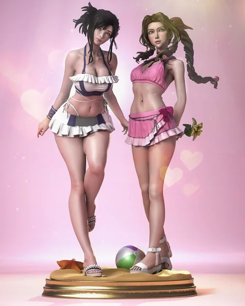 Tifa Lockhart and Aerith Gainsborough (Final Fantasy VII) 1/6 scale 3D print STL diorama by Nympha3D